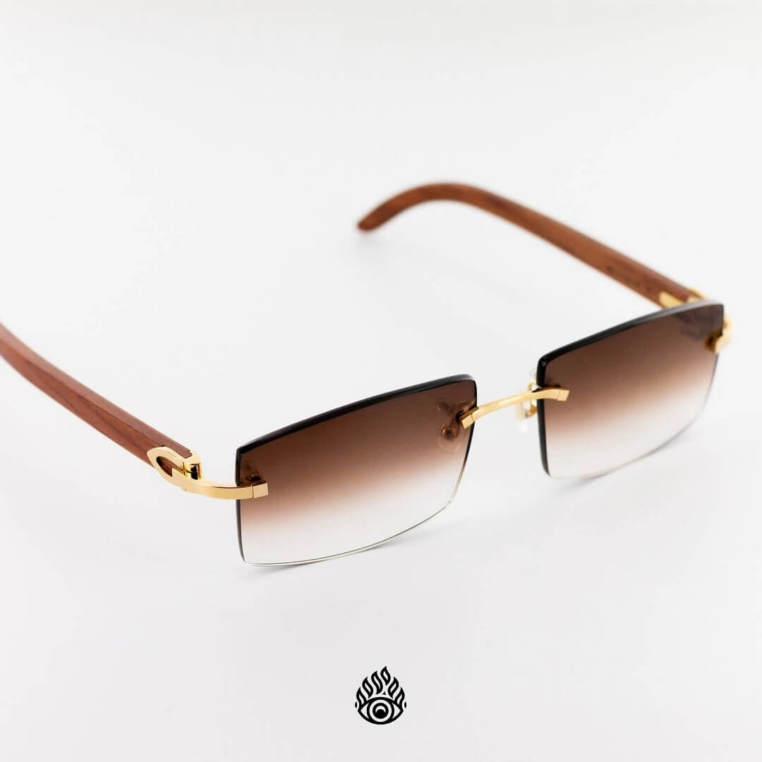 Cartier Light Wood Glasses with Gold Detil